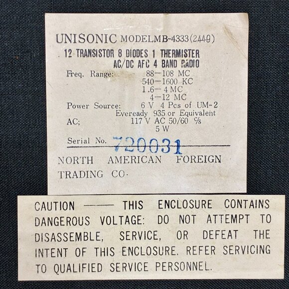 Vintage Unisonic MB-4333 Solid State Radio FM AM Marine Shortwave PARTS REPAIR - Picture 13 of 16